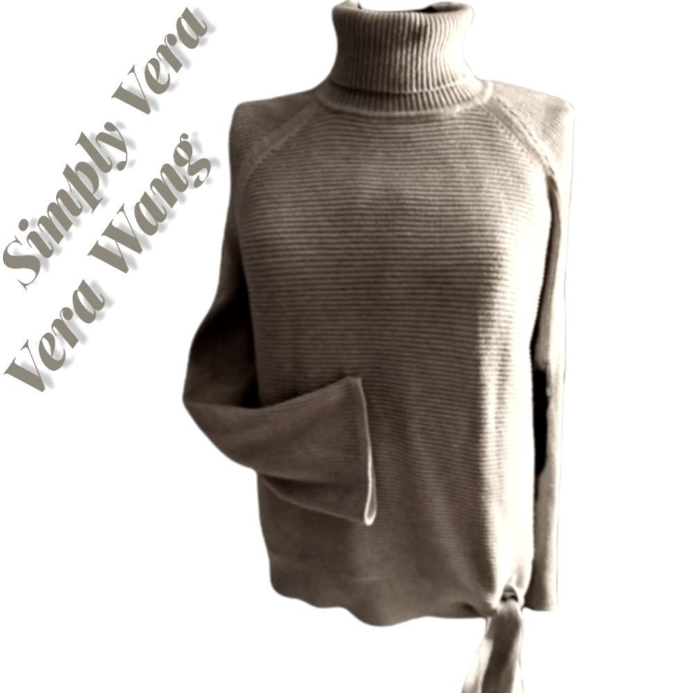 Gray Simply Vera Vera Wang Side-Tie Ribbed Turtleneck Sweater Clean Girl